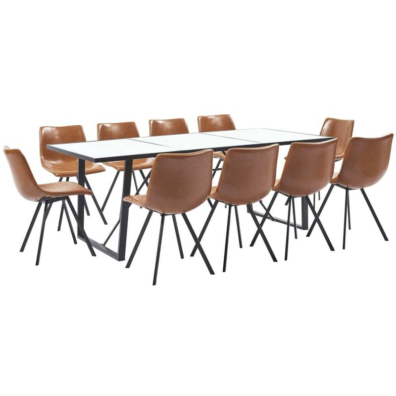 

Hommoo - Juego de comedor 11 piezas cuero sintético color coñac
