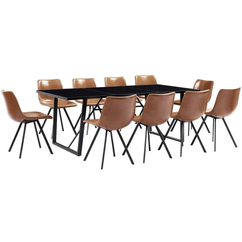 

Hommoo - Juego de comedor 11 piezas cuero sintético color coñac