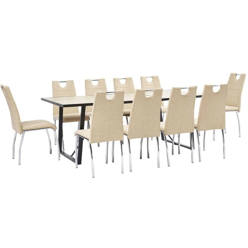 

Hommoo - Juego de comedor 11 piezas cuero sintético color crema