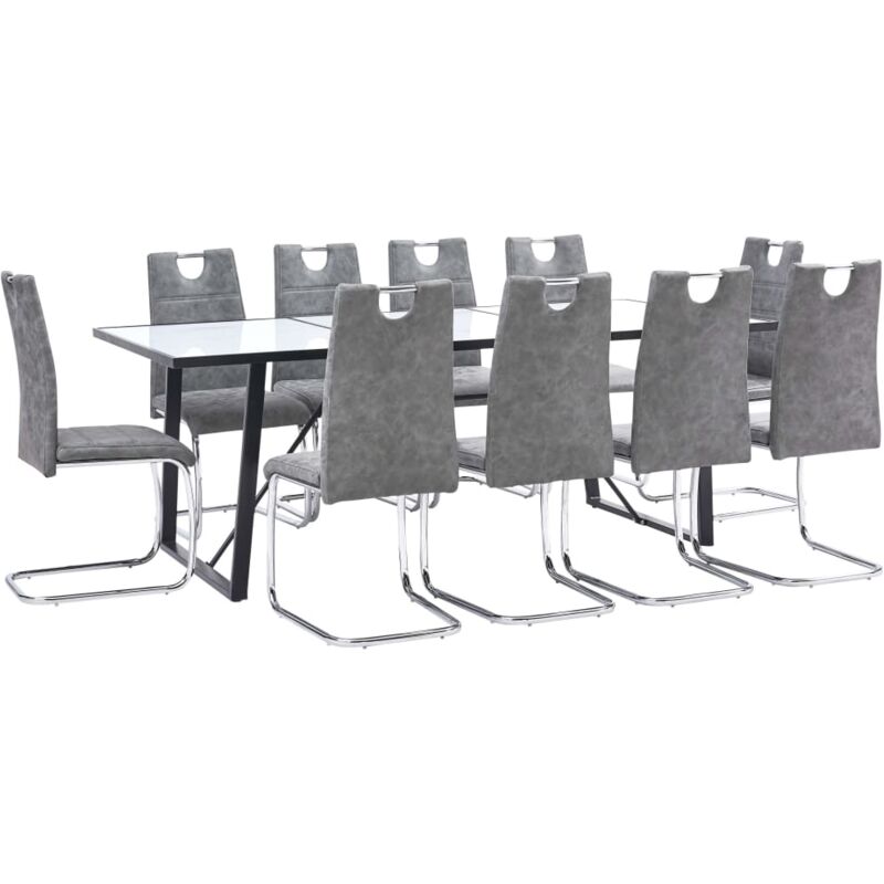 

Juego de comedor 11 piezas cuero sintético gris - Hommoo