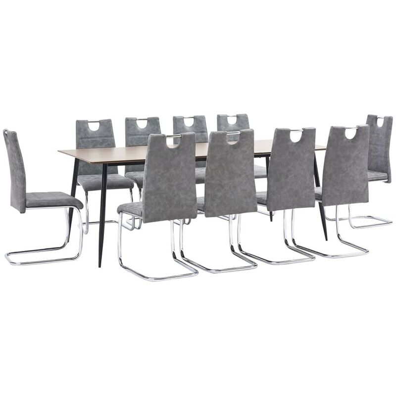 

Juego de comedor 11 piezas cuero sintético gris - Hommoo