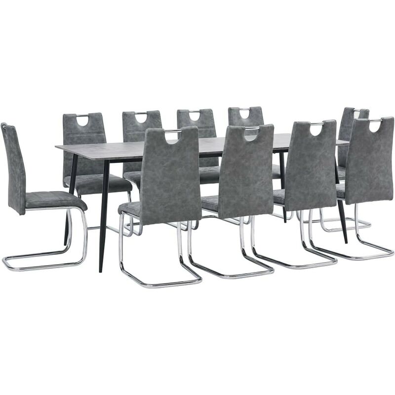 

Juego de comedor 11 piezas cuero sintético gris - Hommoo