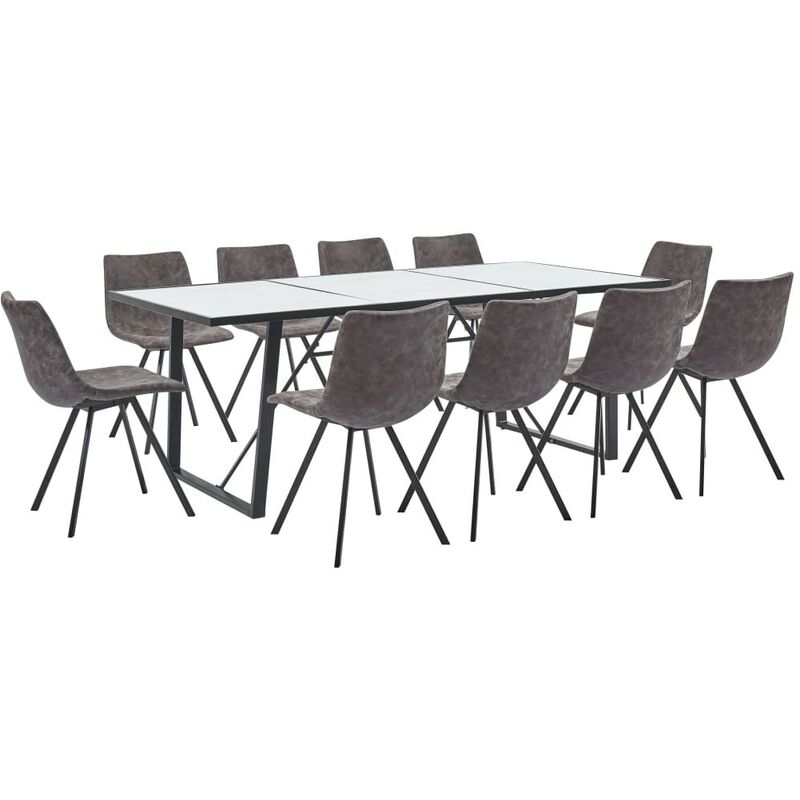 

Hommoo - Juego de comedor 11 piezas cuero sintético marrón