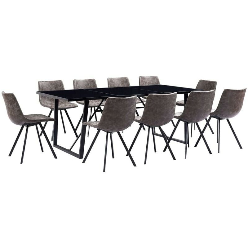 

Hommoo - Juego de comedor 11 piezas cuero sintético marrón