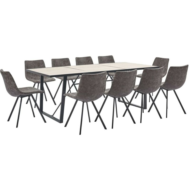 

Juego de comedor 11 piezas cuero sintético marrón - Hommoo
