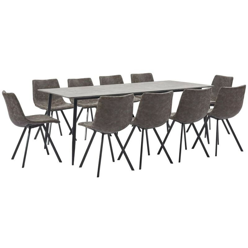 

Hommoo - Juego de comedor 11 piezas cuero sintético marrón