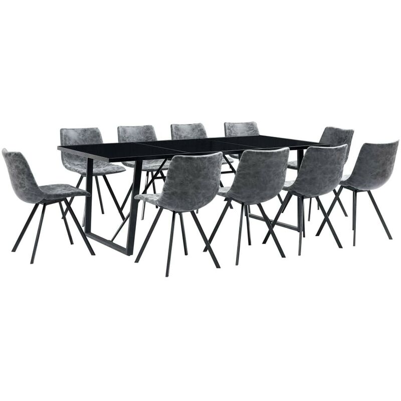 

Juego de comedor 11 piezas cuero sintético negro - Hommoo