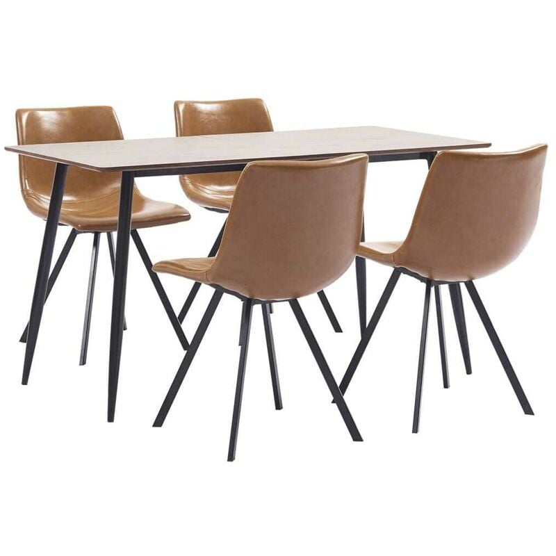 

Hommoo Juego de comedor 5 piezas cuero sintético color coñac