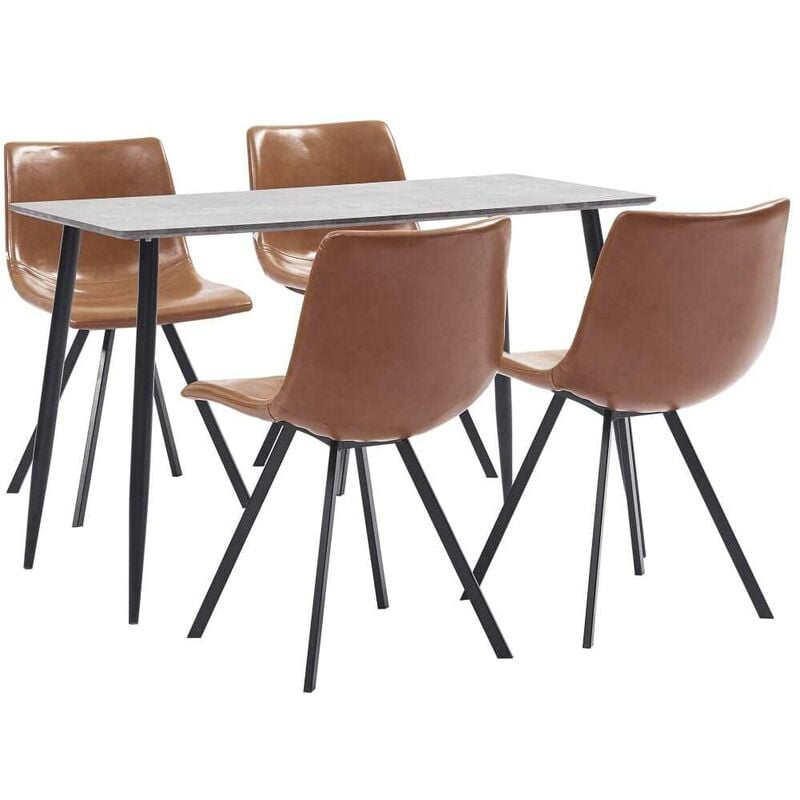 

Juego de comedor 5 piezas cuero sintético color coñac - Hommoo