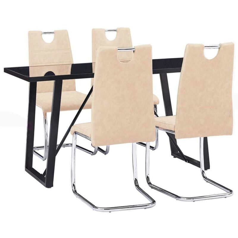 

Juego de comedor 5 piezas cuero sintético color crema - Hommoo