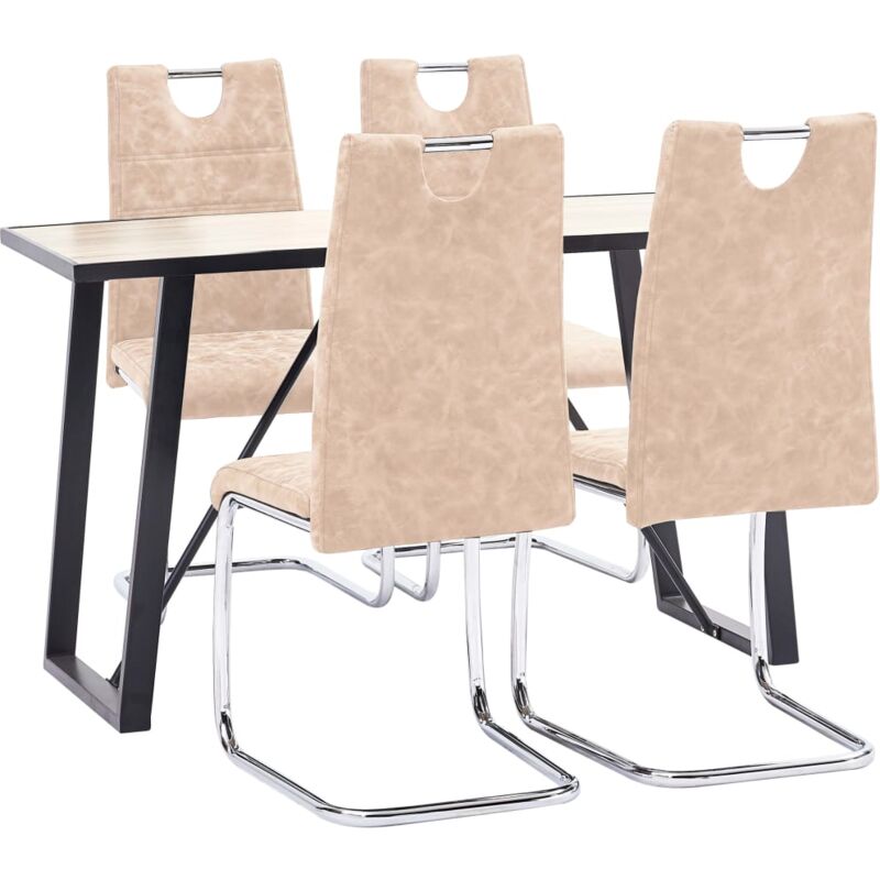 

Juego de comedor 5 piezas cuero sintético color crema - Hommoo
