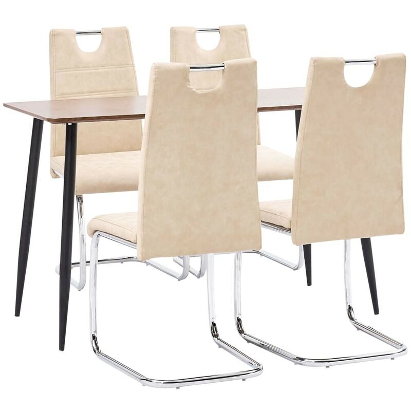 

Juego de comedor 5 piezas cuero sintético color crema - Hommoo
