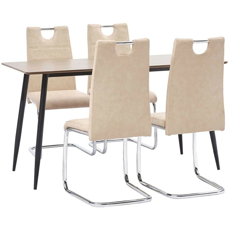 

Juego de comedor 5 piezas cuero sintético color crema - Hommoo