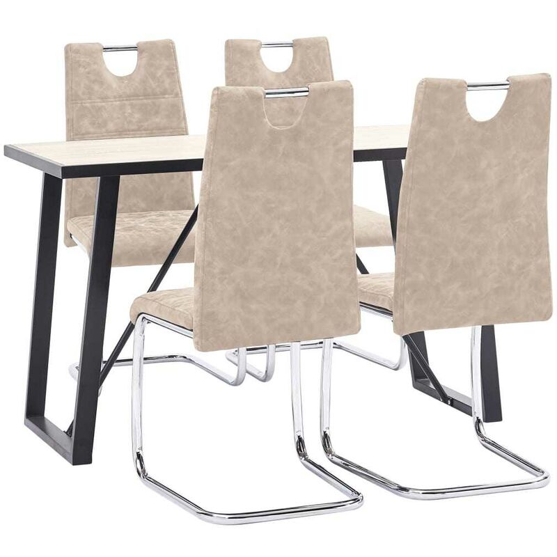 

Juego de comedor 5 piezas cuero sintético color crema - Hommoo