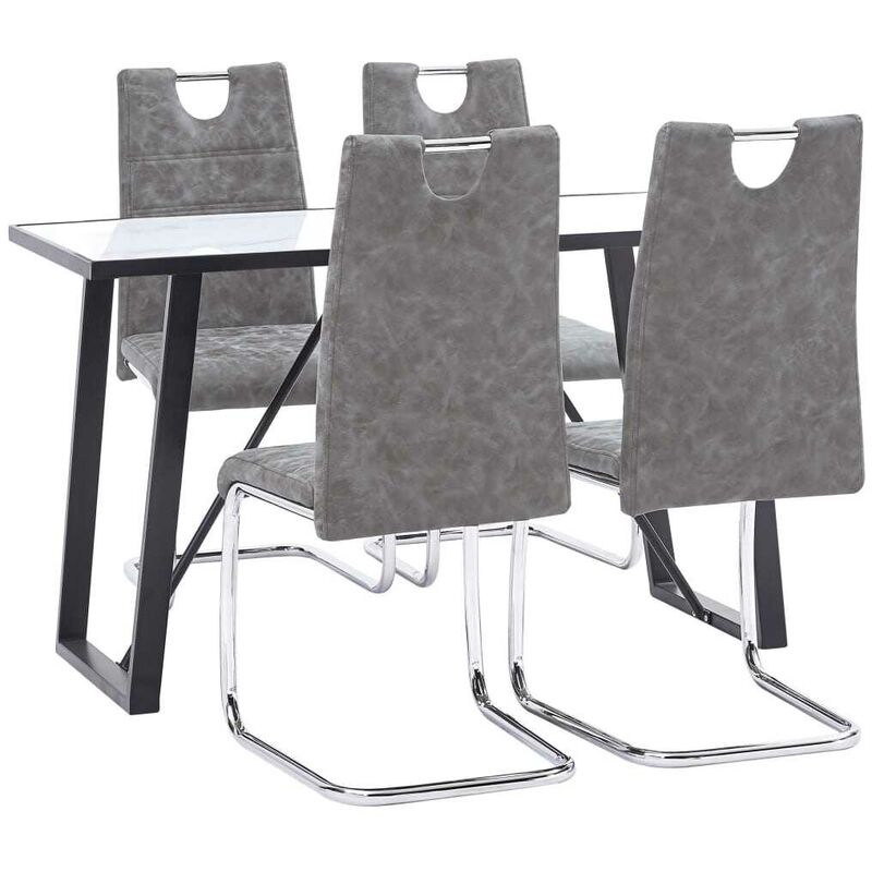 

Hommoo - Juego de comedor 5 piezas cuero sintético gris