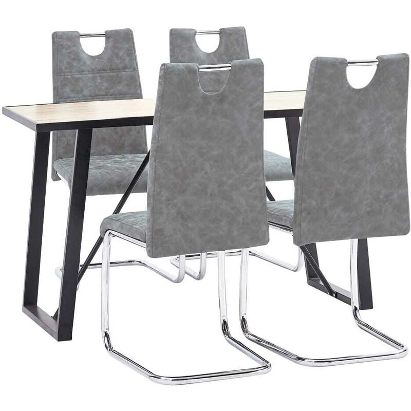 

Juego de comedor 5 piezas cuero sintético gris - Hommoo