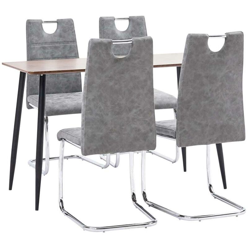 

Juego de comedor 5 piezas cuero sintético gris - Hommoo