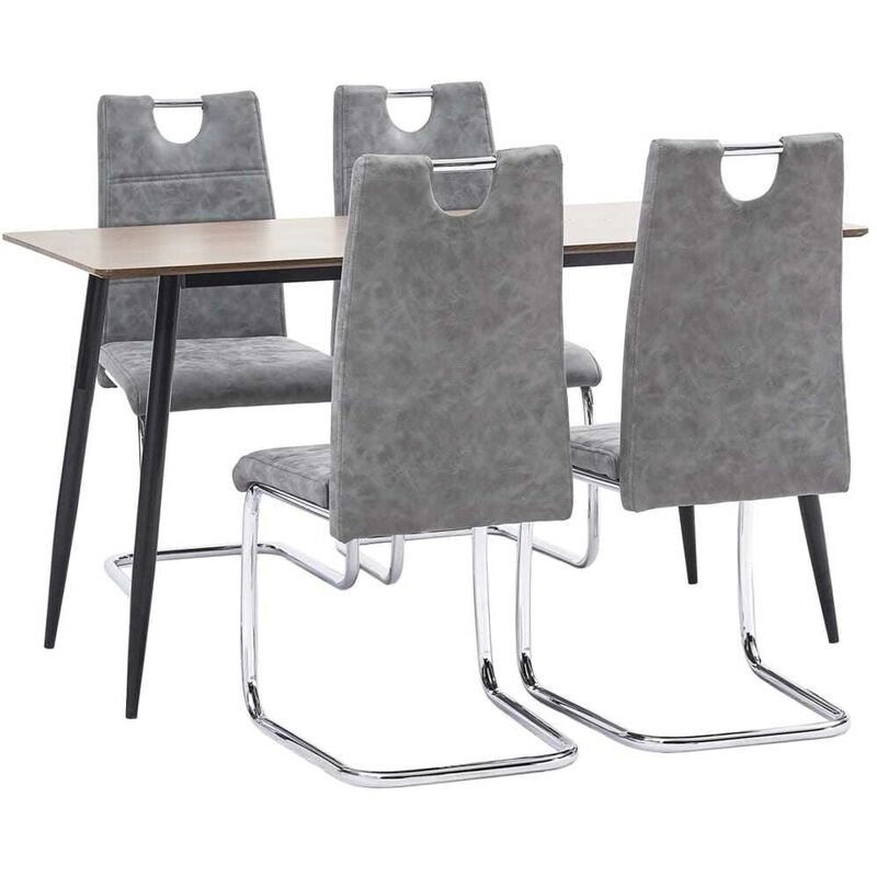 

Juego de comedor 5 piezas cuero sintético gris - Hommoo