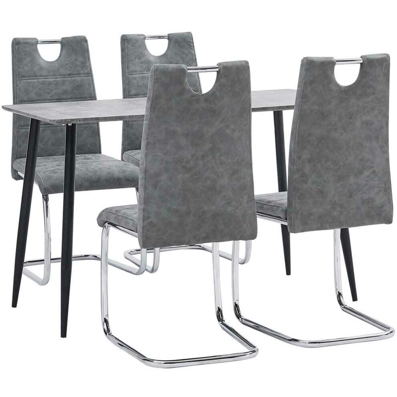 

Juego de comedor 5 piezas cuero sintético gris - Hommoo