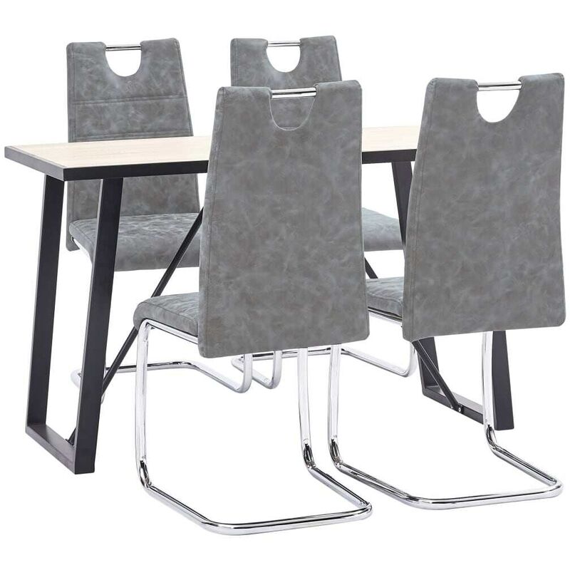 

Hommoo Juego de comedor 5 piezas cuero sintético gris