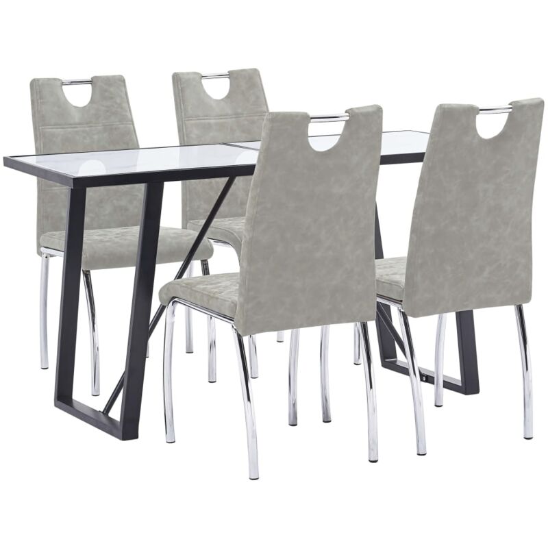 

Hommoo - Juego de comedor 5 piezas cuero sintético gris claro