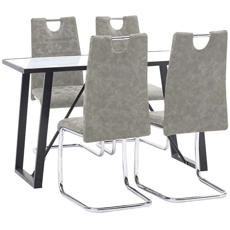 

Hommoo - Juego de comedor 5 piezas cuero sintético gris claro