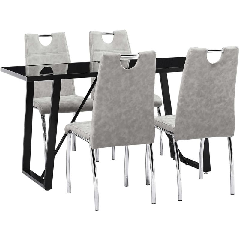 

Juego de comedor 5 piezas cuero sintético gris claro - Hommoo