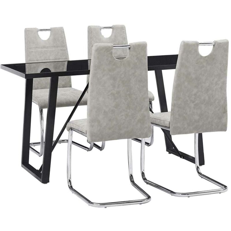 

Juego de comedor 5 piezas cuero sintético gris claro - Hommoo