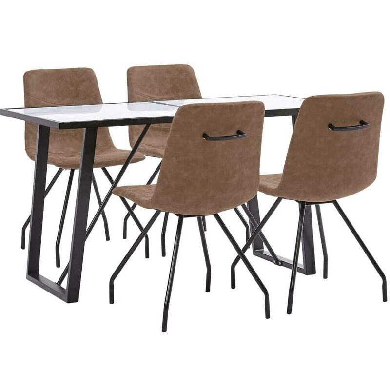 

Hommoo Juego de comedor 5 piezas cuero sintético marrón