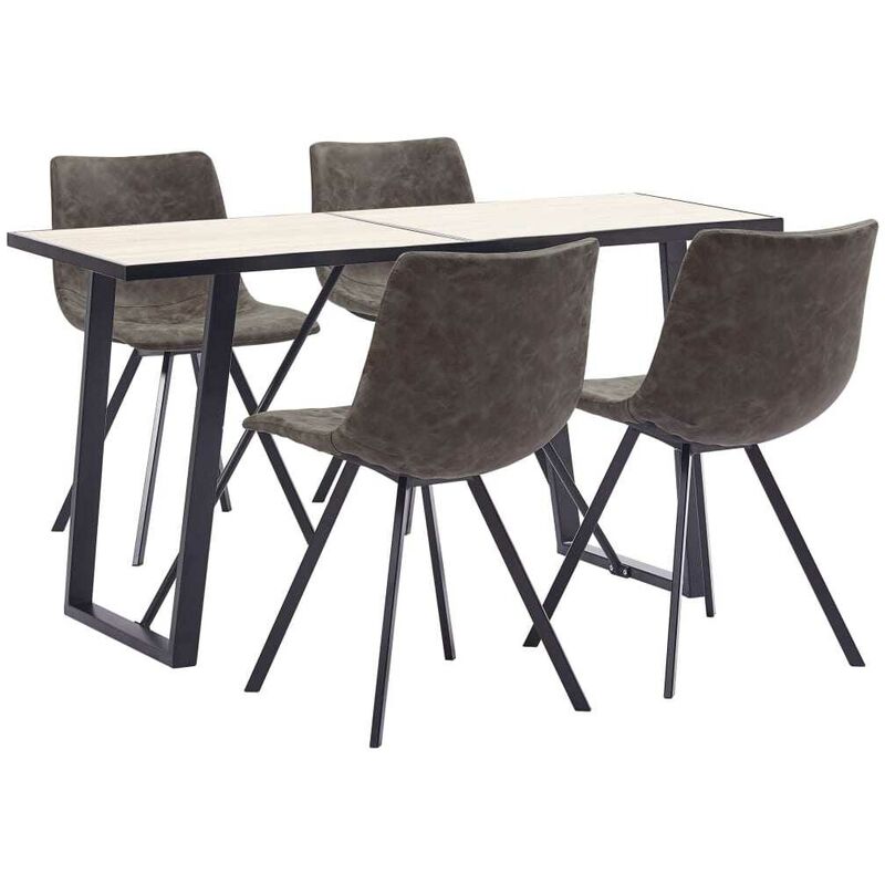 

Hommoo - Juego de comedor 5 piezas cuero sintético marrón