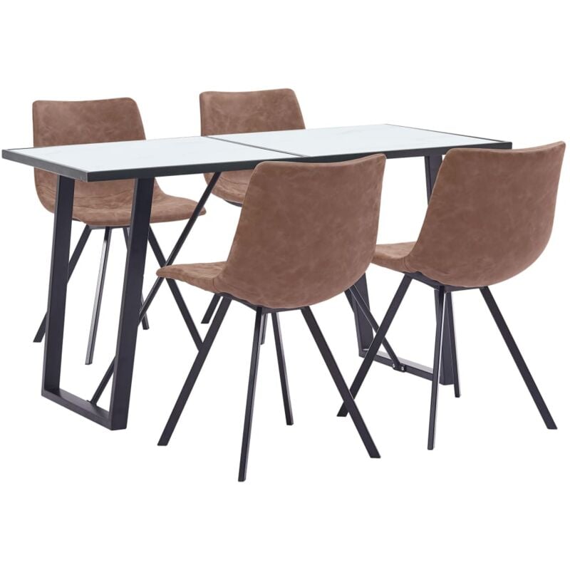 

Hommoo - Juego de comedor 5 piezas cuero sintético marrón intermedio