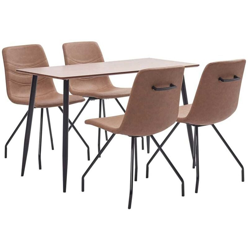 

Juego de comedor 5 piezas cuero sintético marrón - Hommoo