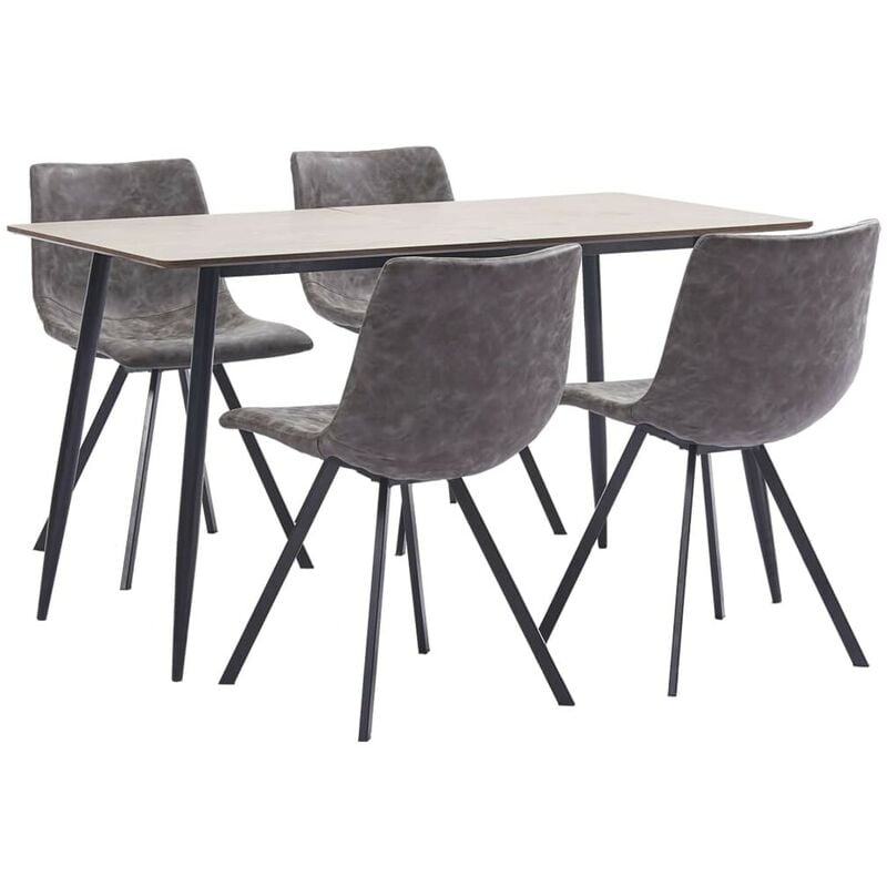 

Hommoo - Juego de comedor 5 piezas cuero sintético marrón