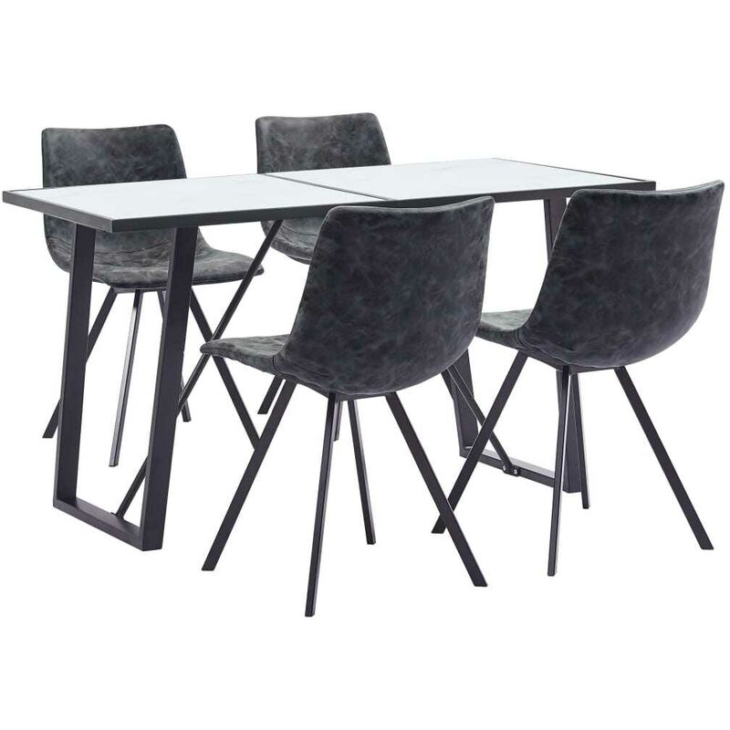 

Hommoo - Juego de comedor 5 piezas cuero sintético negro