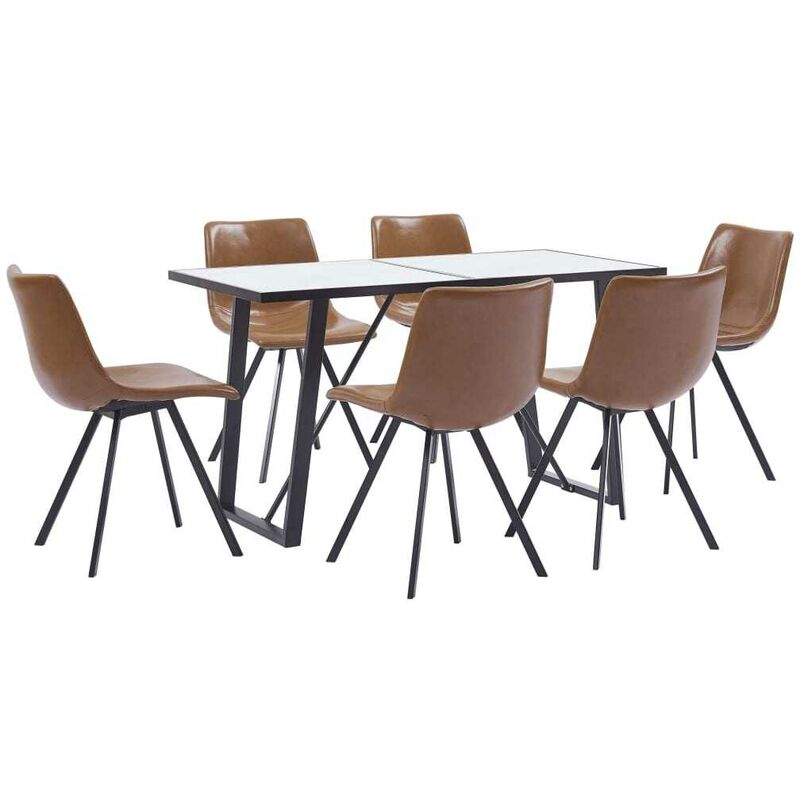 

Hommoo - Juego de comedor 7 piezas cuero sintético color coñac