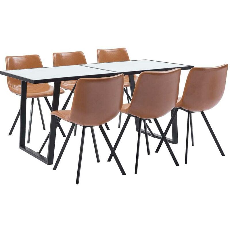 

Hommoo - Juego de comedor 7 piezas cuero sintético color coñac