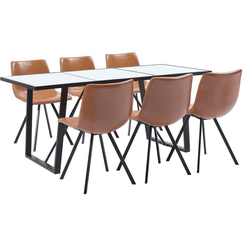 

Hommoo Juego de comedor 7 piezas cuero sintético color coñac