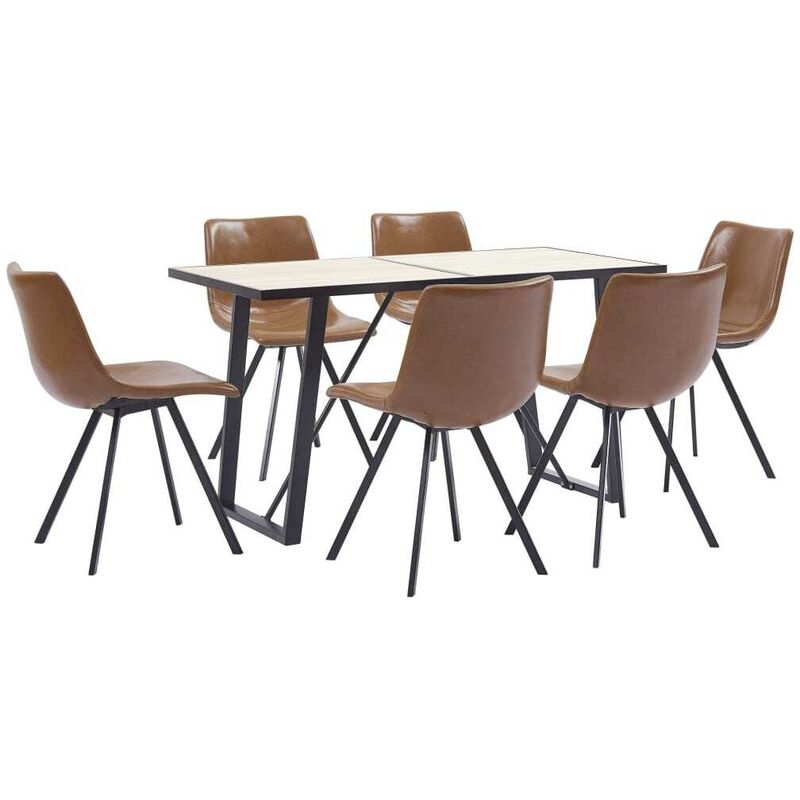 

Hommoo - Juego de comedor 7 piezas cuero sintético color coñac