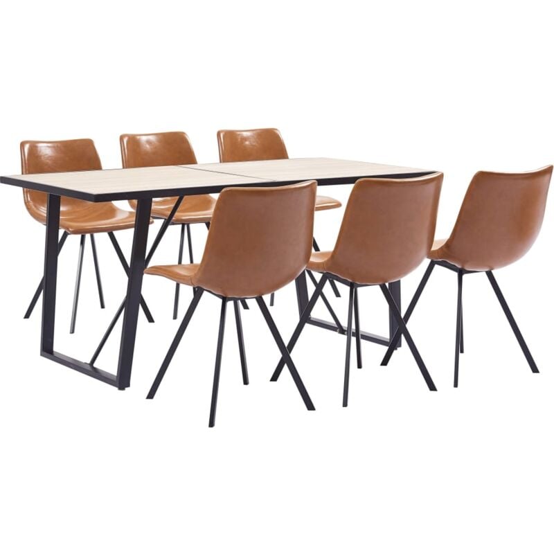 

Hommoo - Juego de comedor 7 piezas cuero sintético color coñac
