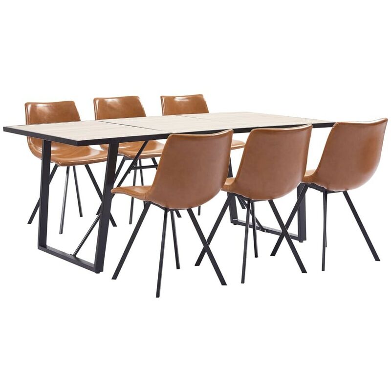 

Hommoo - Juego de comedor 7 piezas cuero sintético color coñac