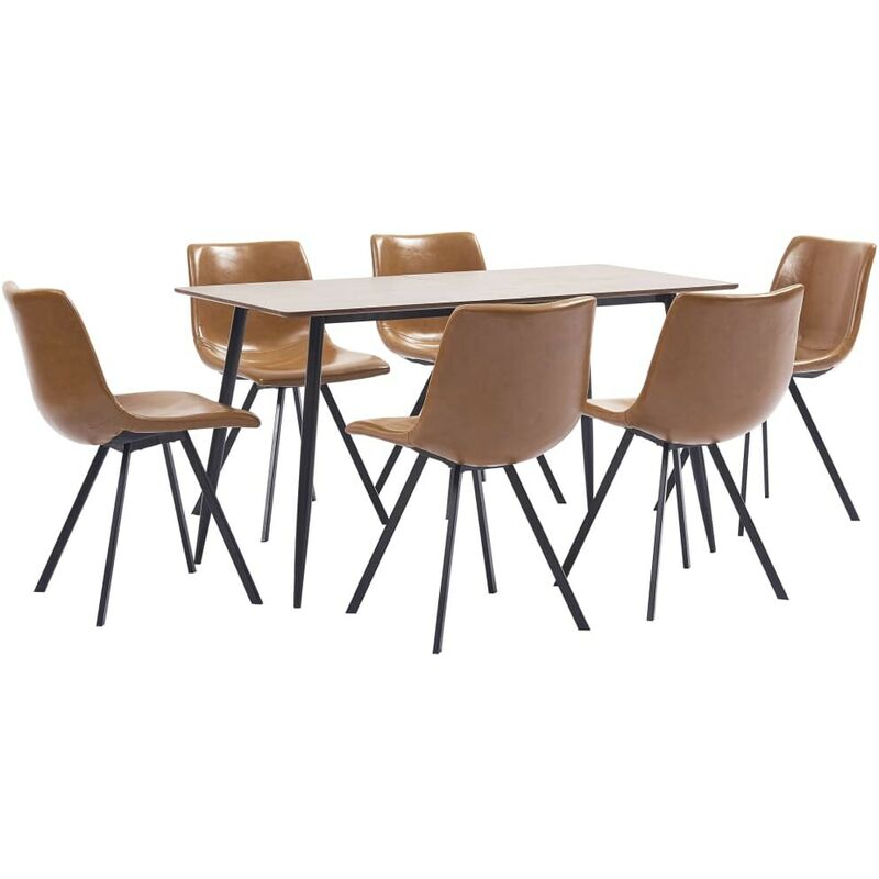 

Hommoo - Juego de comedor 7 piezas cuero sintético color coñac