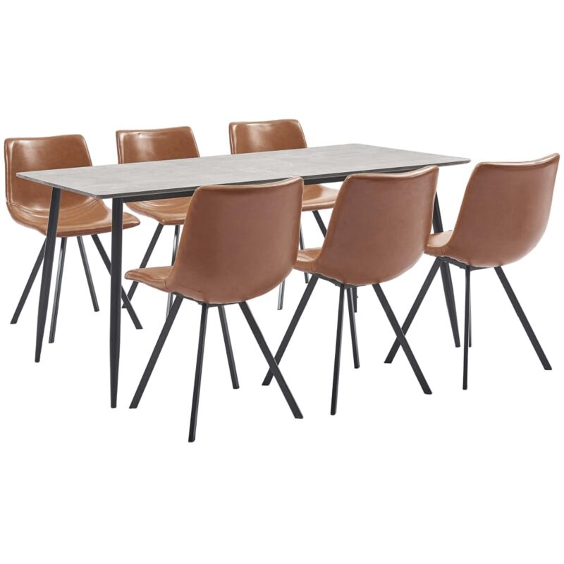 

Hommoo - Juego de comedor 7 piezas cuero sintético color coñac