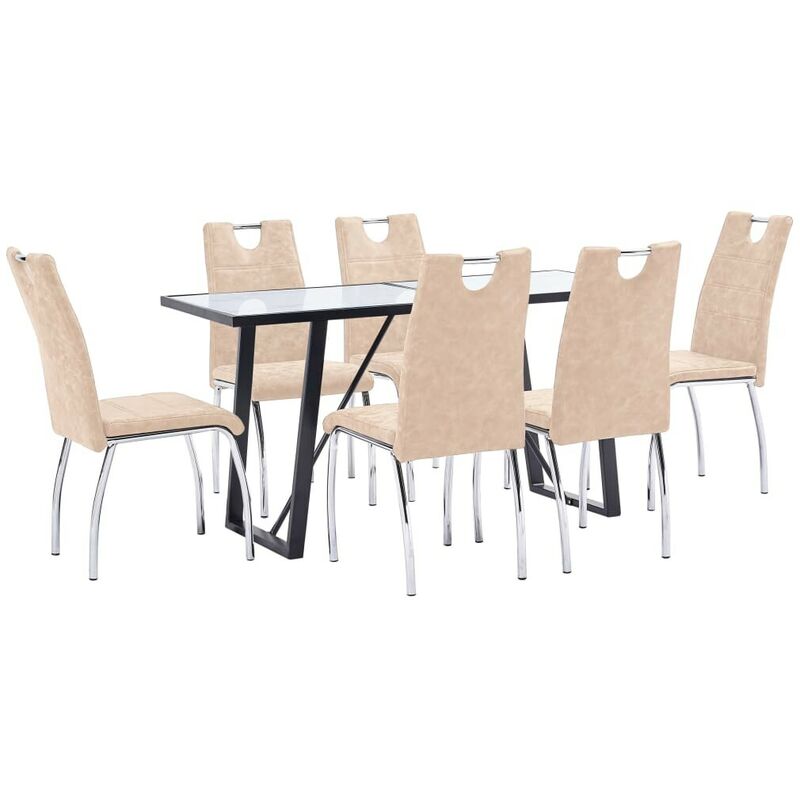 

Hommoo - Juego de comedor 7 piezas cuero sintético color crema