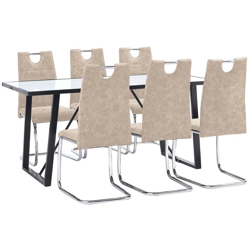 

Hommoo Juego de comedor 7 piezas cuero sintético color crema