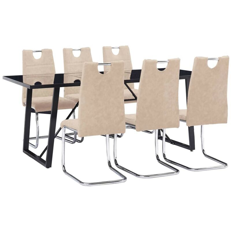 

Hommoo Juego de comedor 7 piezas cuero sintético color crema