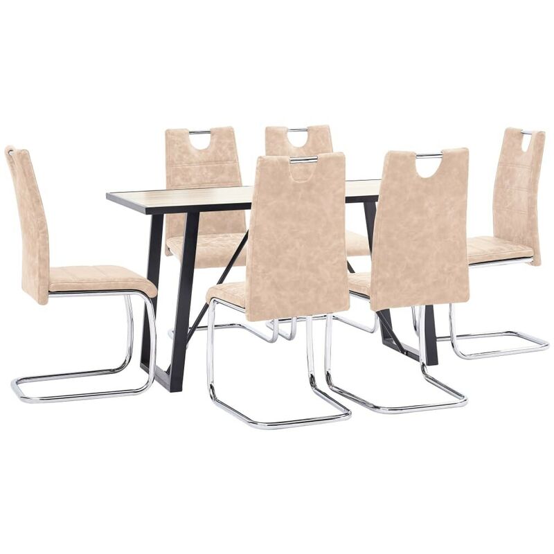 

Hommoo Juego de comedor 7 piezas cuero sintético color crema