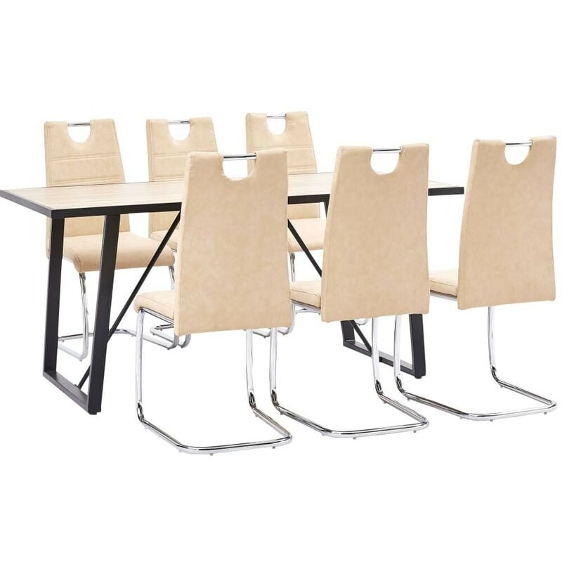 

Hommoo Juego de comedor 7 piezas cuero sintético color crema