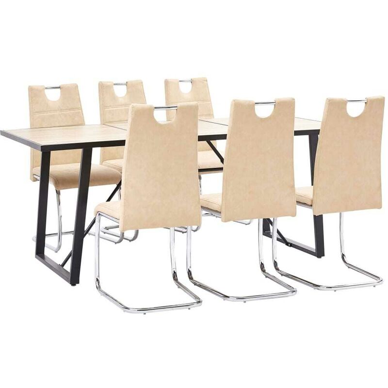 

Hommoo Juego de comedor 7 piezas cuero sintético color crema