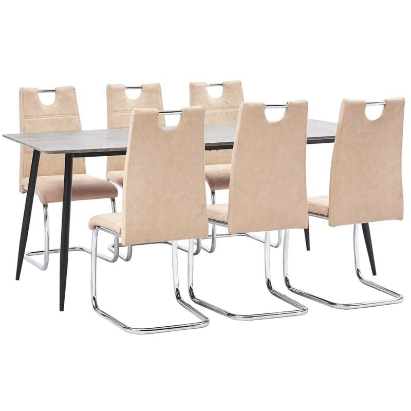 

Hommoo Juego de comedor 7 piezas cuero sintético color crema