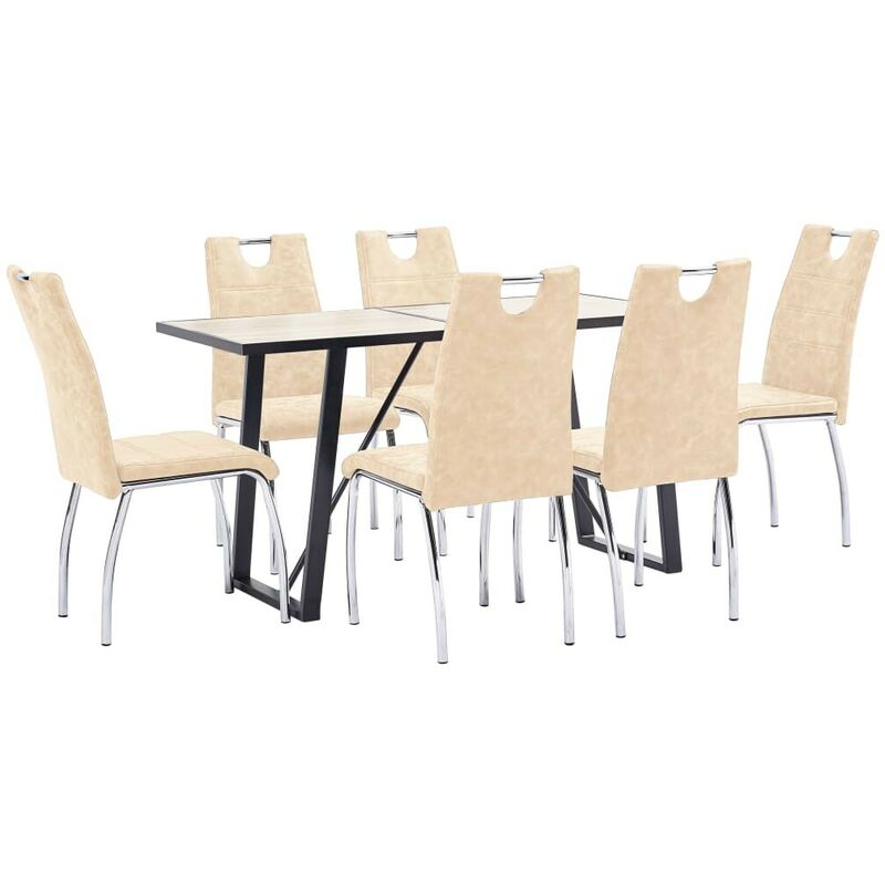 

Hommoo - Juego de comedor 7 piezas cuero sintético color crema